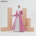 Pink Abaya for Women 3 Piece Set with Hijab | Front Open Burqa Dress with Inner & Shrug Belt | Modest Islamic Clothing | Full Length Dubai Style Kaftan | Daily Wear & Office Wear Gown - Image 3