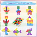 Wooden Tangram Puzzle Blocks for Kids – 40 Pieces Russian Block Brain Teaser, Montessori Educational Toy for Shape & Color Learning, IQ Puzzle Game for Boys & Girls Age 3+ (Pack of 1) - Image 5