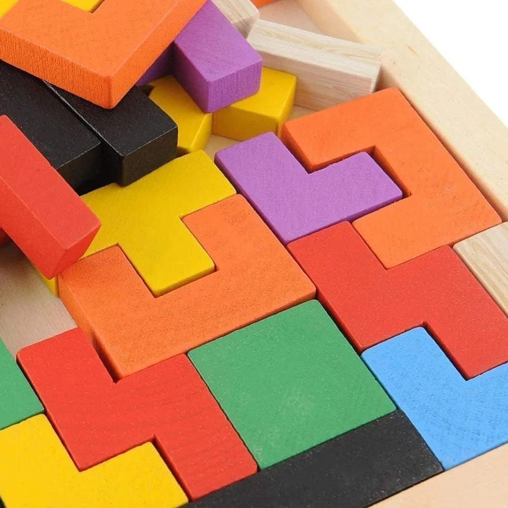 Wooden Tangram Puzzle Blocks for Kids – 40 Pieces Russian Block Brain Teaser, Montessori Educational Toy for Shape & Color Learning, IQ Puzzle Game for Boys & Girls Age 3+ (Pack of 1) - Image 8