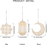 Cliths 12 Pcs Wood Eid Al Adha Decorations Moon Star Lantern Hanging Mubarak Ornaments for Ramadan Kareem Muslim Festive Home Wall Table DIY Kit 16–20CM - Image 3