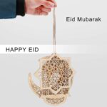 Cliths 12 Pcs Wood Eid Al Adha Decorations Moon Star Lantern Hanging Mubarak Ornaments for Ramadan Kareem Muslim Festive Home Wall Table DIY Kit 16–20CM - Image 4