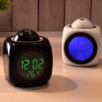 Plastic LCD Talking Digital Alarm Clock with Projector Time Display Watch with Indoor Temperature, Smart Night Light for Multi-Place - Image 3