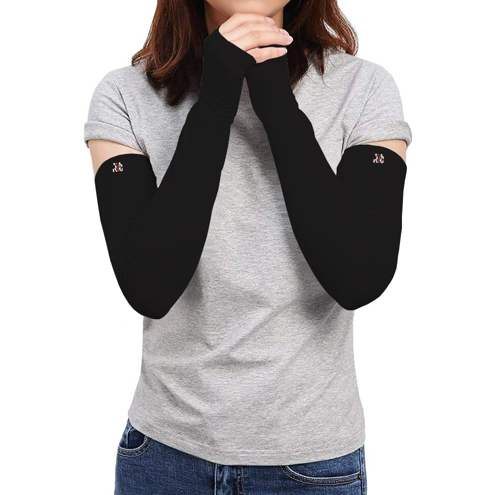 RRC UV Sun Protection Arm Sleeves for Men & Women, UPF 50 Arm Cover for Outdoor Sports. Biking,Cricket,Cycling, Golf Winter Special Black Color - 1 Pair - Image 4