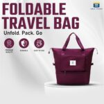 Waterproof Foldable Travel Bag for Women | 41 Liters Capacity | Shoulder Bags | Hand Bag for Ladies Personal Items Expandable Travel Bag, Carry Weekender Luggage for Travelling (Wine) - Image 3