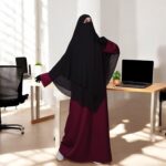 Bashariya Black 3-Layer Long Prayer Khimar Hijab with Mouthpiece | Georgette Triangular Ready-to-Wear Short Jilbab for Women | Tie-Back Islamic Modest Wear (CHJ-003) - Image 3