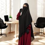 Bashariya Black 3-Layer Long Prayer Khimar Hijab with Mouthpiece | Georgette Triangular Ready-to-Wear Short Jilbab for Women | Tie-Back Islamic Modest Wear (CHJ-003) - Image 4