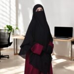 Bashariya Black 3-Layer Long Prayer Khimar Hijab with Mouthpiece | Georgette Triangular Ready-to-Wear Short Jilbab for Women | Tie-Back Islamic Modest Wear (CHJ-003) - Image 5