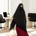 Bashariya Black 3-Layer Long Prayer Khimar Hijab with Mouthpiece | Georgette Triangular Ready-to-Wear Short Jilbab for Women | Tie-Back Islamic Modest Wear (CHJ-003) - Image 6