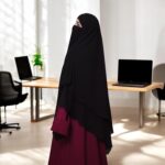 Bashariya Black 3-Layer Long Prayer Khimar Hijab with Mouthpiece | Georgette Triangular Ready-to-Wear Short Jilbab for Women | Tie-Back Islamic Modest Wear (CHJ-003) - Image 8
