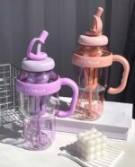 Ice Cream Theme Water Bottle With Straw Leakproof Sipper Bottle Kids Cartoon Print Tumbler With Handle And Strap Large Capacity Drinking Bottle - Image 3
