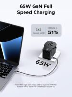 UGREEN Universal Travel Adapter, GaN 65W International Charger with 2 USB-C & 1 USB-A Ports, PD Fast Charging Worldwide Wall Charger Block for Laptop, 3-Pin US/UK/EU/AUS/CN Plug Ground Connection - Image 4