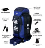ZERUS Unisex Travel Backpack for Hiking Trekking Bag Camping Rucksack Waterproof Travelling Bag With Shoe Compartment (Black & Blue) - Image 4