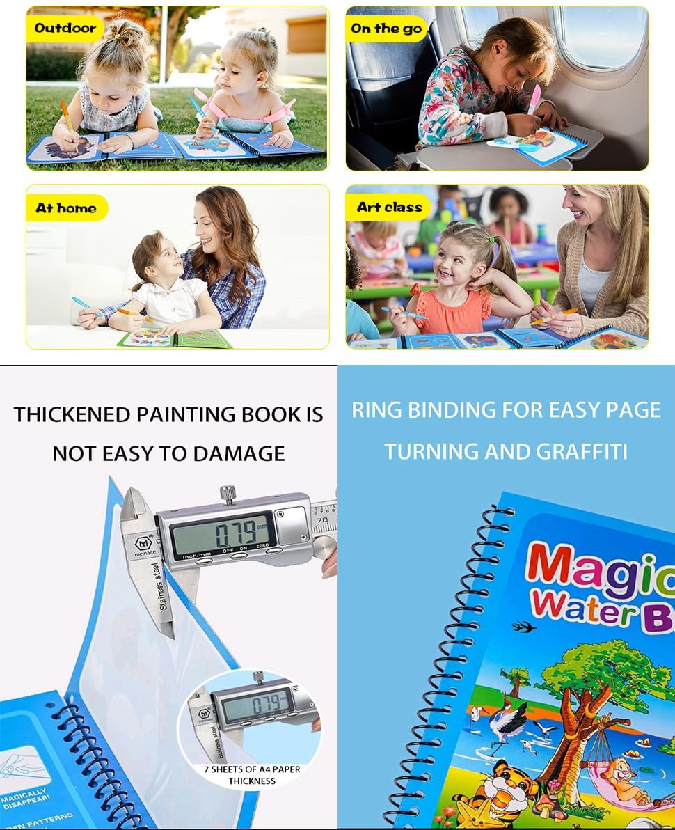 Water Marker Magic Book for Kids Reusable Coloring Book with Water Pen Mess-Free Cartoon Drawing & Educational Activity Pad Quick Dry Magic Painting for Boys & Girls - Image 7