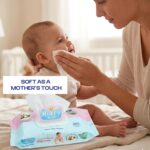 Baby Wet Wipes for Newborns | 99% Purified Water, Alcohol-Free Wipes with Almond Oil & Shea Butter | Gentle Moisturizing Baby Wipes for Sensitive Skin | Pack Of 2 X 60 Count - Image 4