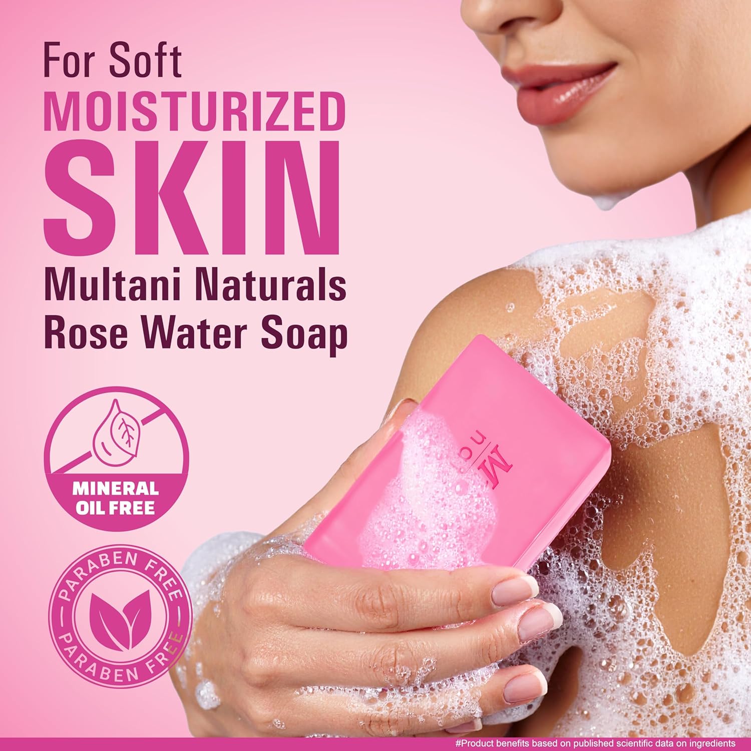 Multani Naturals Rosewater Soap Bar For Bath (125 Gm - Pack Of 3) I Paraben Free | Clinically Tested | Herbal Soap Bar with Rose Water & Glycerin | Helps Sooth & Calm Irritated Skin, Hydrate & Softens Skin | For All Skin Types | Soap For Men & Women - Image 3