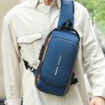 TS WITH TECHSUN Waterproof Polyester Slim Unisex Crossbody Sling Bag Chest Backpack Men's Shoulder Bag, Leisure Travel Handbag, Hard Shell Anti-Theft Chest Bag - Image 7