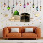Islamic Wall Decal Sticker, Kaaba and Masjid Design with Colourful Lanterns, Decorative Religious Art with Stars Transparent PVC Vinyl Wall Sticker 76 CM X 39 CM - Image 5