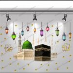 Islamic Wall Decal Sticker, Kaaba and Masjid Design with Colourful Lanterns, Decorative Religious Art with Stars Transparent PVC Vinyl Wall Sticker 76 CM X 39 CM - Image 6