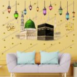 Islamic Wall Decal Sticker, Kaaba and Masjid Design with Colourful Lanterns, Decorative Religious Art with Stars Transparent PVC Vinyl Wall Sticker 76 CM X 39 CM - Image 7