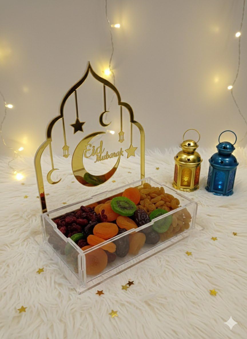 Eid Mubarak Transparent Multipurpose Box with Ramadan Mubarak & Eid Mubarak Backstand for Ramadan & Eid Decorations, Gifting, Home Decor, (2 in 1) , Size 20*15*8 cm | 1 Box with 2 Backstands - Image 5