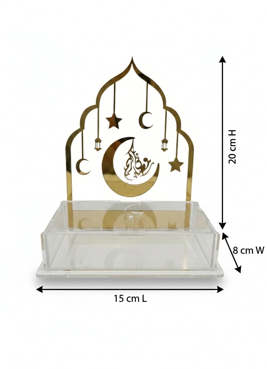 Eid Mubarak Transparent Multipurpose Box with Ramadan Mubarak & Eid Mubarak Backstand for Ramadan & Eid Decorations, Gifting, Home Decor, (2 in 1) , Size 20*15*8 cm | 1 Box with 2 Backstands - Image 7