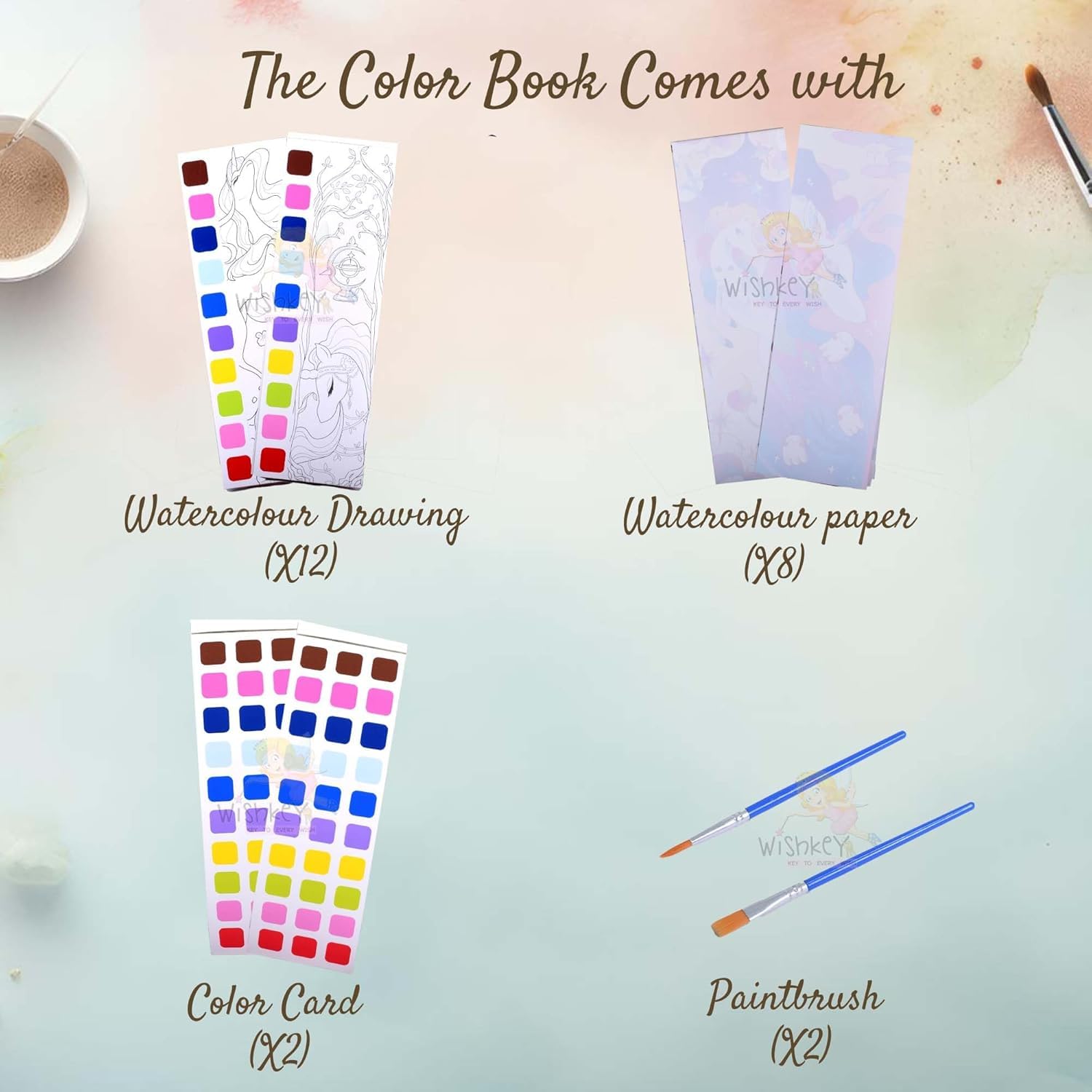 2-in-1 Watercolor & Magic Reveal Coloring Book Set for Kids 1 Book of 20 Pages Reusable Art with Brushes & Built-in Paints Princess, Unicorn, Space Themes Mess-Free Art Activity - Image 3