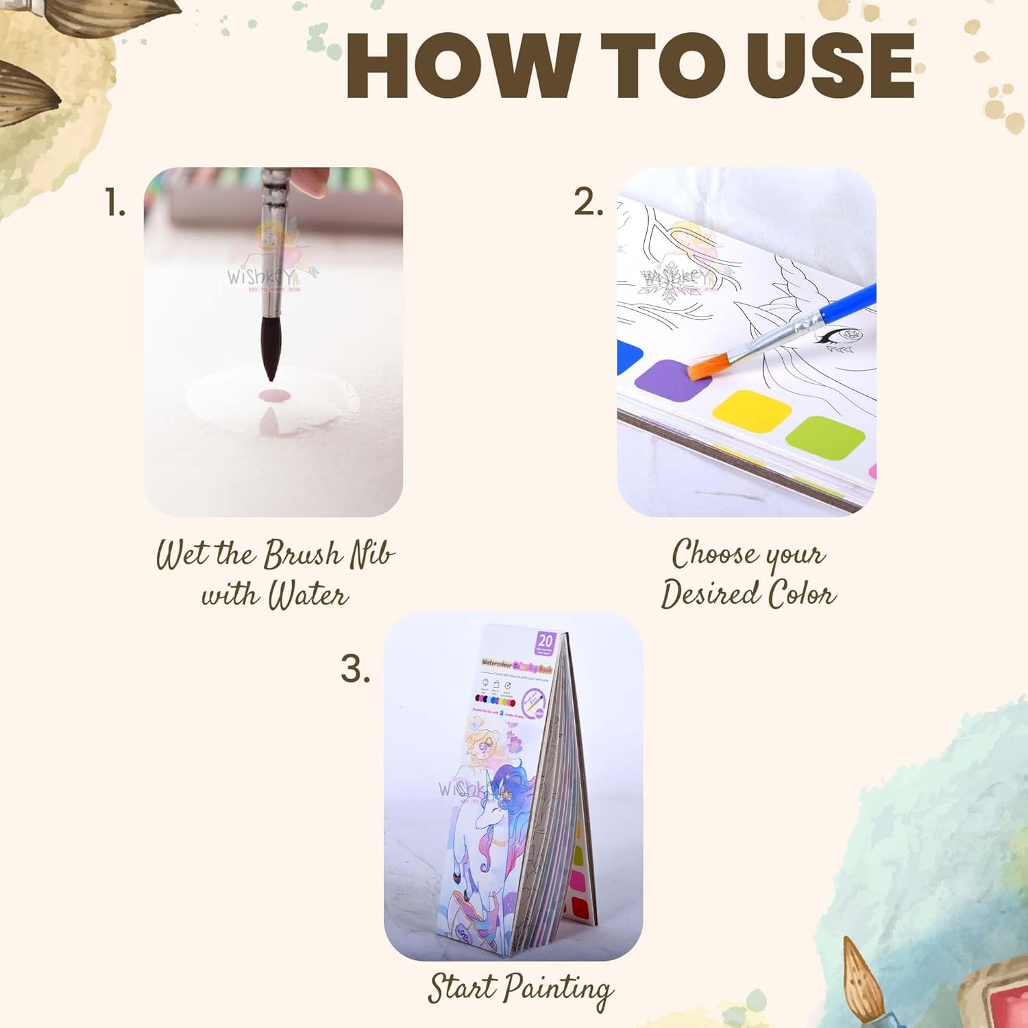 2-in-1 Watercolor & Magic Reveal Coloring Book Set for Kids 1 Book of 20 Pages Reusable Art with Brushes & Built-in Paints Princess, Unicorn, Space Themes Mess-Free Art Activity - Image 4