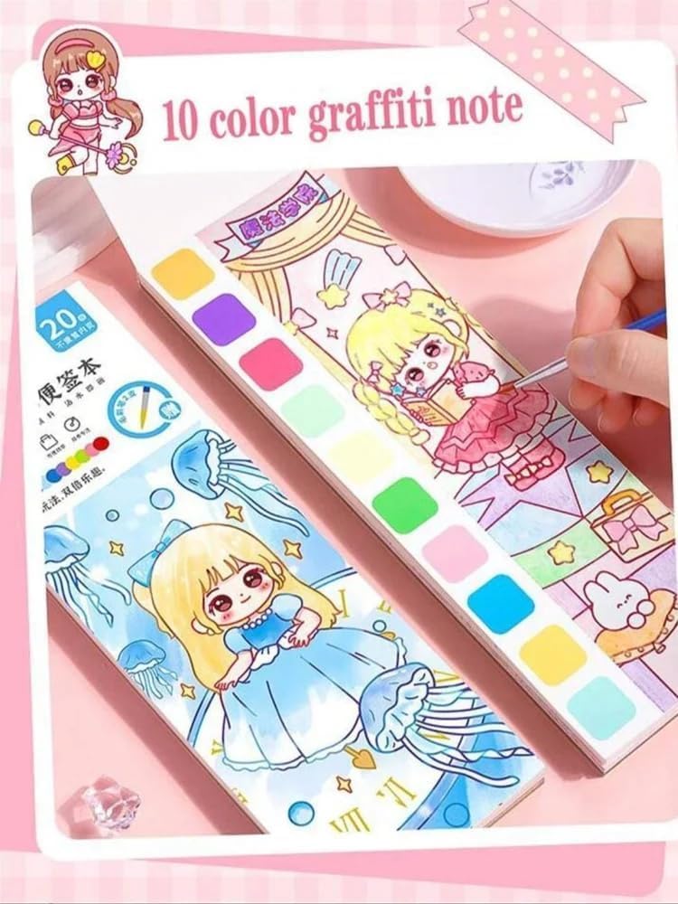 2-in-1 Watercolor & Magic Reveal Coloring Book Set for Kids 1 Book of 20 Pages Reusable Art with Brushes & Built-in Paints Princess, Unicorn, Space Themes Mess-Free Art Activity - Image 5