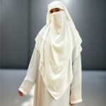 Bashariya White Georgette Two-Layer Triangle Prayer Hijab cum Niqab for Women | Ready-to-Wear Modest Islamic Headscarf with Tie-Back Design | Comfortable & Elegant Muslim Wear - Image 6