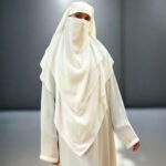 Bashariya White Georgette Two-Layer Triangle Prayer Hijab cum Niqab for Women | Ready-to-Wear Modest Islamic Headscarf with Tie-Back Design | Comfortable & Elegant Muslim Wear - Image 7