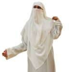 Bashariya White Georgette Two-Layer Triangle Prayer Hijab cum Niqab for Women | Ready-to-Wear Modest Islamic Headscarf with Tie-Back Design | Comfortable & Elegant Muslim Wear - Image 8
