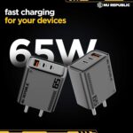 Nu Republic Cybotron 65W GaN Superfast Wall Charger with Type-C to Type-C Cable, 65W Output Compatible with MacBook & Type-C Laptop Charging, iPhone, Samsung, OnePlus, Nothing (Grey) - Image 6