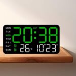 GHANU Plastic 9" LED Digital Clock Wall Clock with Date, Day, Temperature, Dual Alarm Clock, Adjustable Brightness, USB Powered Ideal for, Office, Seniors, Home Decor (Green Lights Black Body Frame) - Image 3