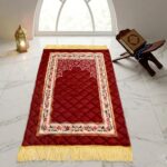 42 x 36 Inch Digital Print Velvet janamaz | Washable Prayer Mat | Maroon Multipurpose Soft Prayer Rug/Aasan for Daily Salah, Janimaz Namaz, Comfortable & Durable for Daily Use - Pack of 1 - Image 9