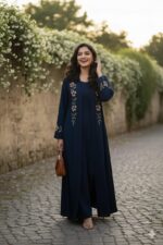Burqa for women made embroidery design jacket pattern chest is 44 inches and it is 56 inches long suitable up to 65kg body weight. (MZ 620 embroidery Blue) - Image 3