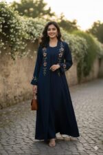 Burqa for women made embroidery design jacket pattern chest is 44 inches and it is 56 inches long suitable up to 65kg body weight. (MZ 620 embroidery Blue) - Image 5