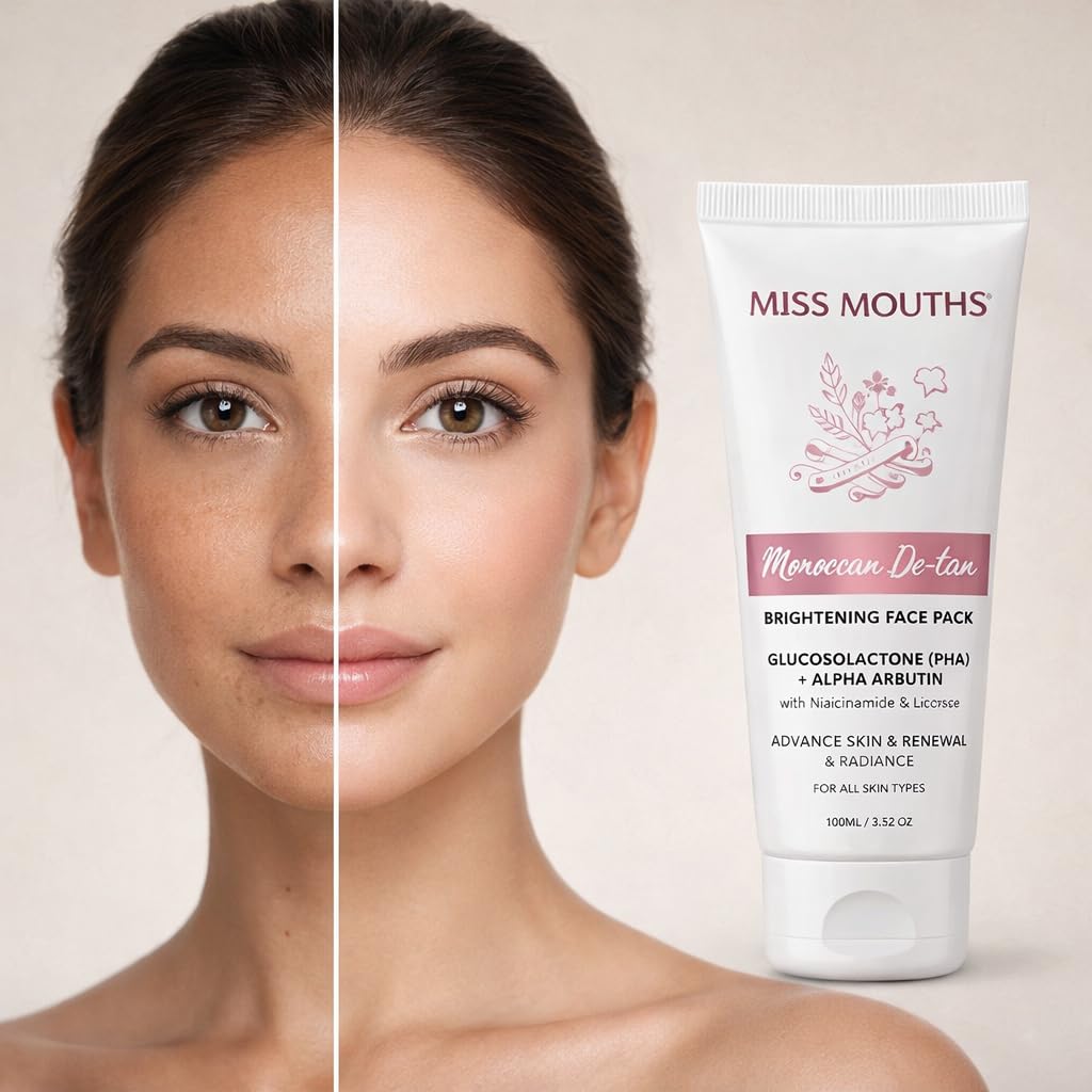 SAYA Moroccan De-Tan Face Pack 70g | Advanced Tan Removal & Skin Brightening | Gluconolactone (PHA), Alpha Arbutin, Niacinamide & Licorice | Reduces Pigmentation, Dark Spots & Dullness | Instant Glow for All Skin Types (PACK OF 1) - Image 4