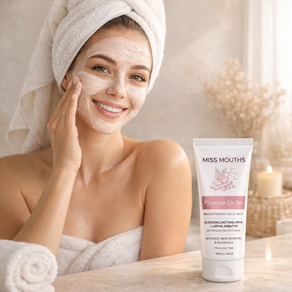 SAYA Moroccan De-Tan Face Pack 70g | Advanced Tan Removal & Skin Brightening | Gluconolactone (PHA), Alpha Arbutin, Niacinamide & Licorice | Reduces Pigmentation, Dark Spots & Dullness | Instant Glow for All Skin Types (PACK OF 1) - Image 5