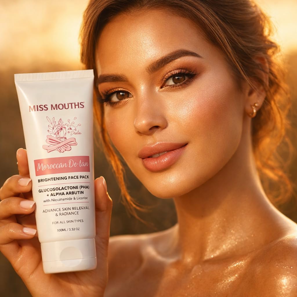 SAYA Moroccan De-Tan Face Pack 70g | Advanced Tan Removal & Skin Brightening | Gluconolactone (PHA), Alpha Arbutin, Niacinamide & Licorice | Reduces Pigmentation, Dark Spots & Dullness | Instant Glow for All Skin Types (PACK OF 1) - Image 6