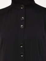 Women’s Front Open Abaya with Coat Button Design | Chinese Collar & Cut Pocket | Celtos Fabric Long Sleeve | Includes 2 Hijabs (Black & White) - Image 3