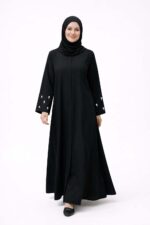 Women's Black Abaya with Embroidered Sleeves, Long Sleeve Dress, Modest Islamic Wear - Image 3