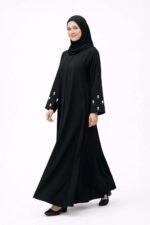 Women's Black Abaya with Embroidered Sleeves, Long Sleeve Dress, Modest Islamic Wear - Image 4