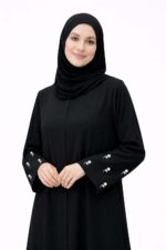 Women's Black Abaya with Embroidered Sleeves, Long Sleeve Dress, Modest Islamic Wear - Image 8