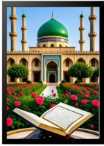 Mosque with Quran and Rose Garden Wall Art, Framed Poster, Islamic Theme, A4 Size, 21 x 29.7 cm - Image 3