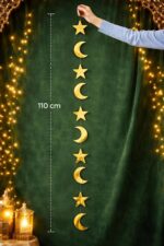 Moon Star Golden Paper Frills Pack of 4 | Ramadan Eid Umrah Mubarak Hanging Decoration | 110 cm Long Festive Wall & Ceiling Decor Garland - Image 4