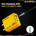 Nu Republic Cybotron 65W GaN Superfast Wall Charger with Type-C to Type-C Cable, 65W Output (Yellow), Type-C and USB-A Enabled Smartphones, Tablets, laptops, and Other Electronics Gadgets - Image 5