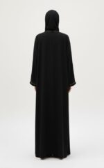 Premium Black Farada Abaya with Elegant Gold Trim – Front Button Open Modest Wear - Image 3