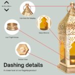 Metal & Glass Elegant Moroccan Lanterns with Lantern Light Lamp and Hanging Lantern Candle Holders for Home Decor Diwali Eid Christmas Festival Gifts (Yellow, Set of 4) - Image 3