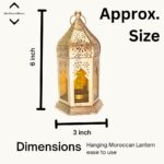 Metal & Glass Elegant Moroccan Lanterns with Lantern Light Lamp and Hanging Lantern Candle Holders for Home Decor Diwali Eid Christmas Festival Gifts (Yellow, Set of 4) - Image 4