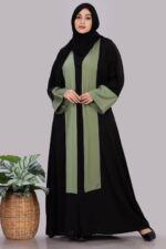 Women's Long Sleeves Fursan Fabric Double Colour Panel Full Length Islamic Abaya Burqa - Image 3